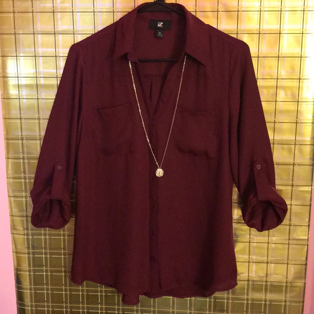 iZ Byer Maroon Button-Down Blouse